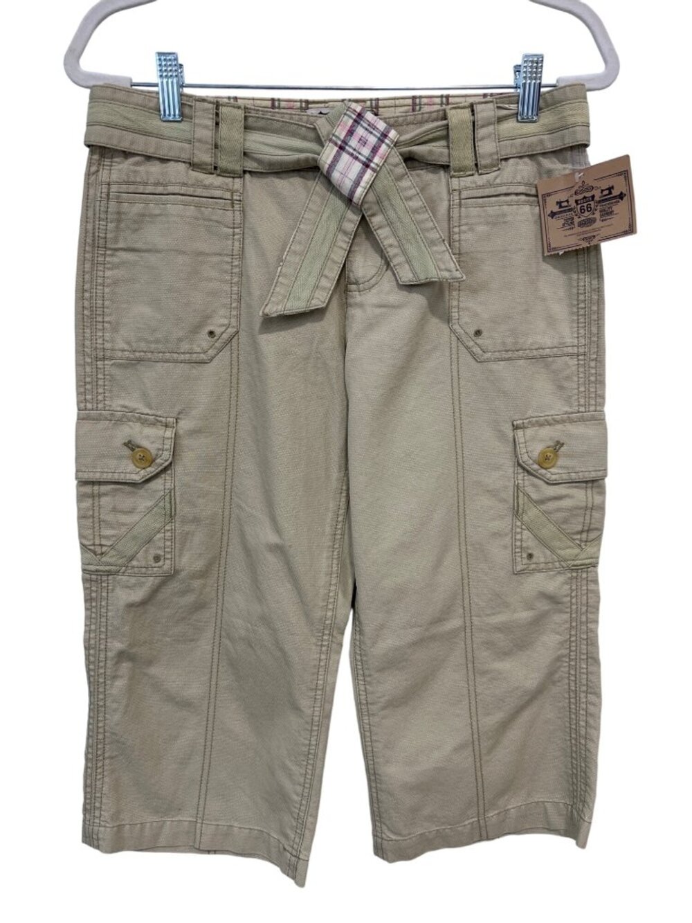 Y2K Route 66 Pants Size 5/6 Cargo Capri Tan Beige Outdoor Hiking Gorpcore NEW